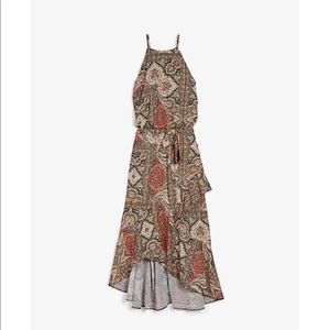 Express Paisley High Neck Ruffle Fit & Flare Dress